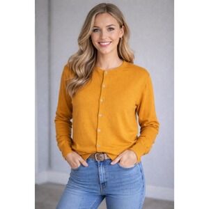 Mustard Yellow Button Front Cardigan Sweater Size 2XL Casual Workwear